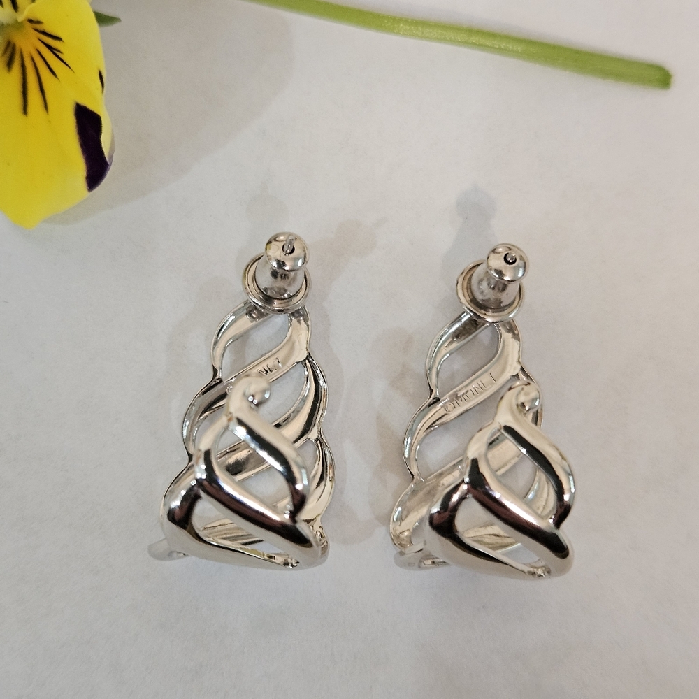 Monet Earrings Silvertone Half Hoops NWOT - Picture 5 of 8